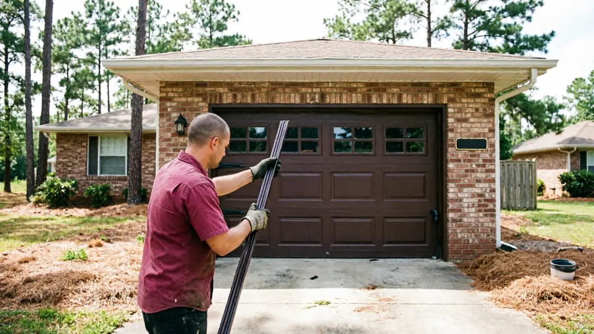 White modern home with a white flush-panel garage door and minimalist landscaping